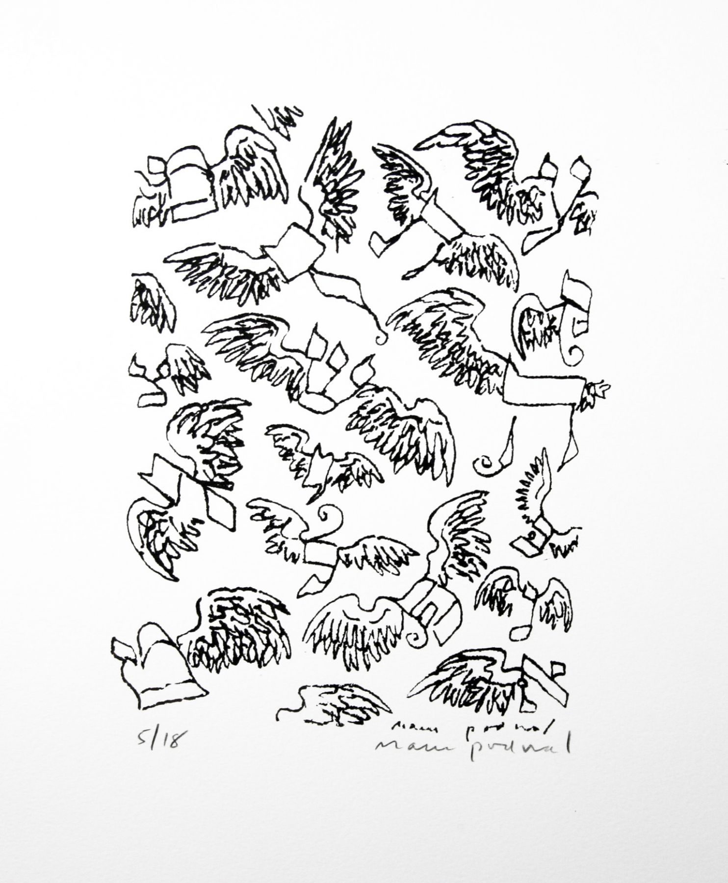 Mark Podwal, Angels Speak Hebrew (SOLD), 2008, silkscreen, 9 1/2 x 7 inches, Edition 5/18