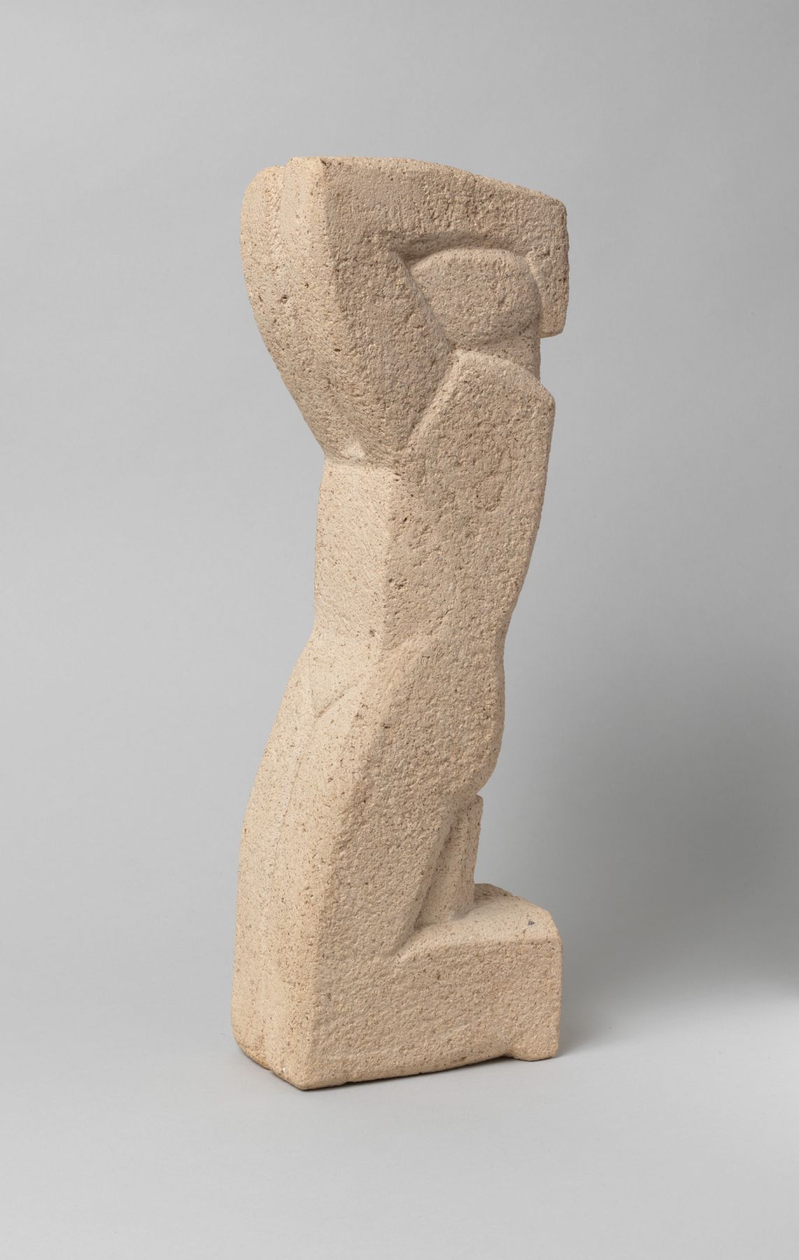 John Storrs, Kneeling Figure with Arms Raised, 1947, cast stone, 13 3/8 h x 4 3/8 w x 2 3/4 d inches, unique cast