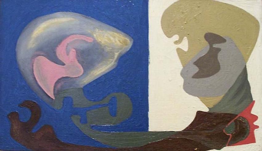 David Smith, Untitled (Head, Blue & White), 1934, oil on cotton canvas, 14 x 24 in.
