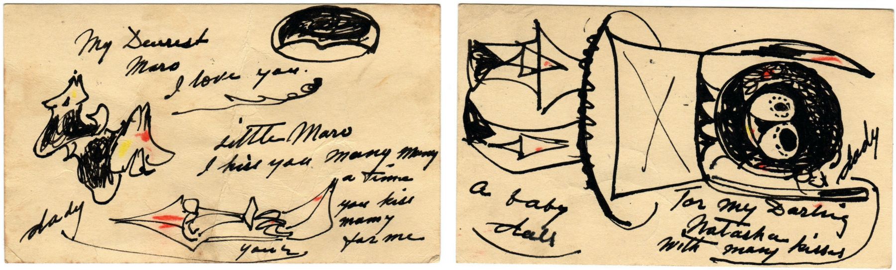 Postcards from Arshile Gorky to his two daughters, Maro and Natasha from summer 1947.