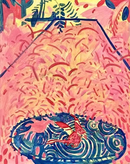 Birdbath, 30" x 24", Acrylic On Canvas