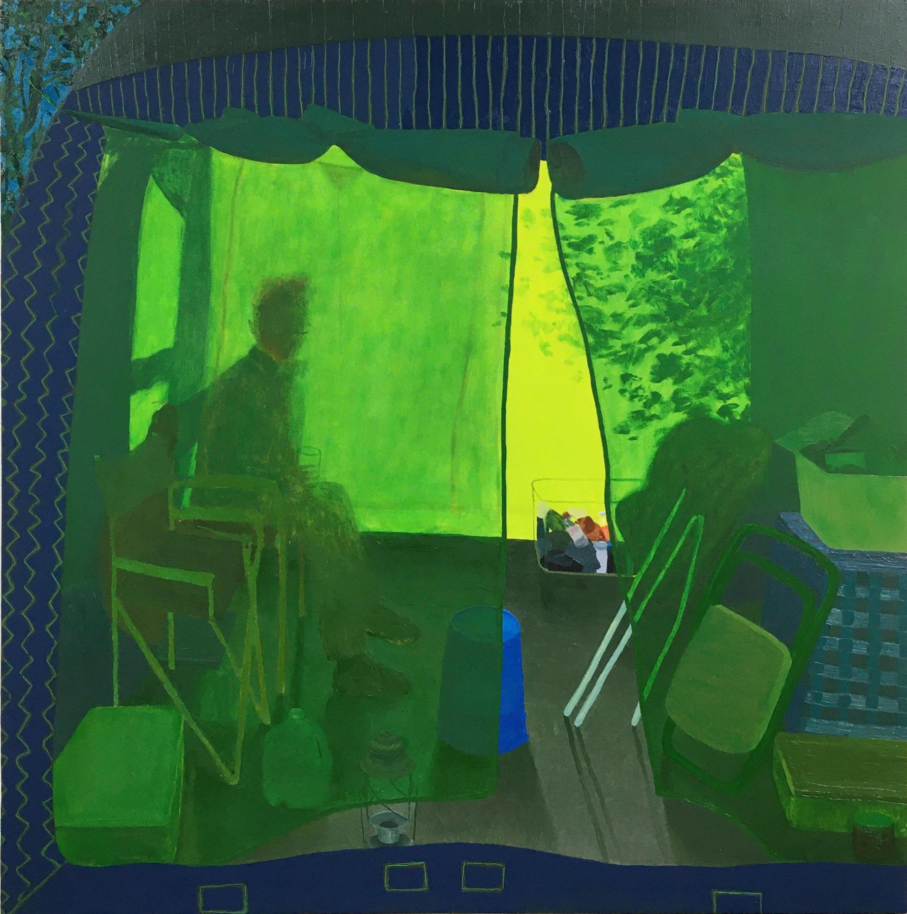 Leigh Werrell, Camping With Henry, 28" x 28", Oil On Canvas