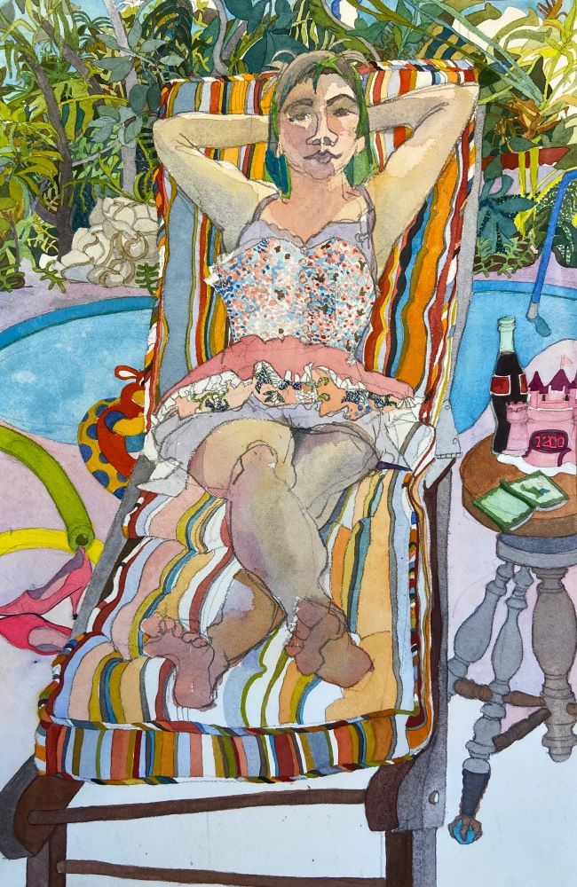 Joan Becker, M At The Pool, Watercolor