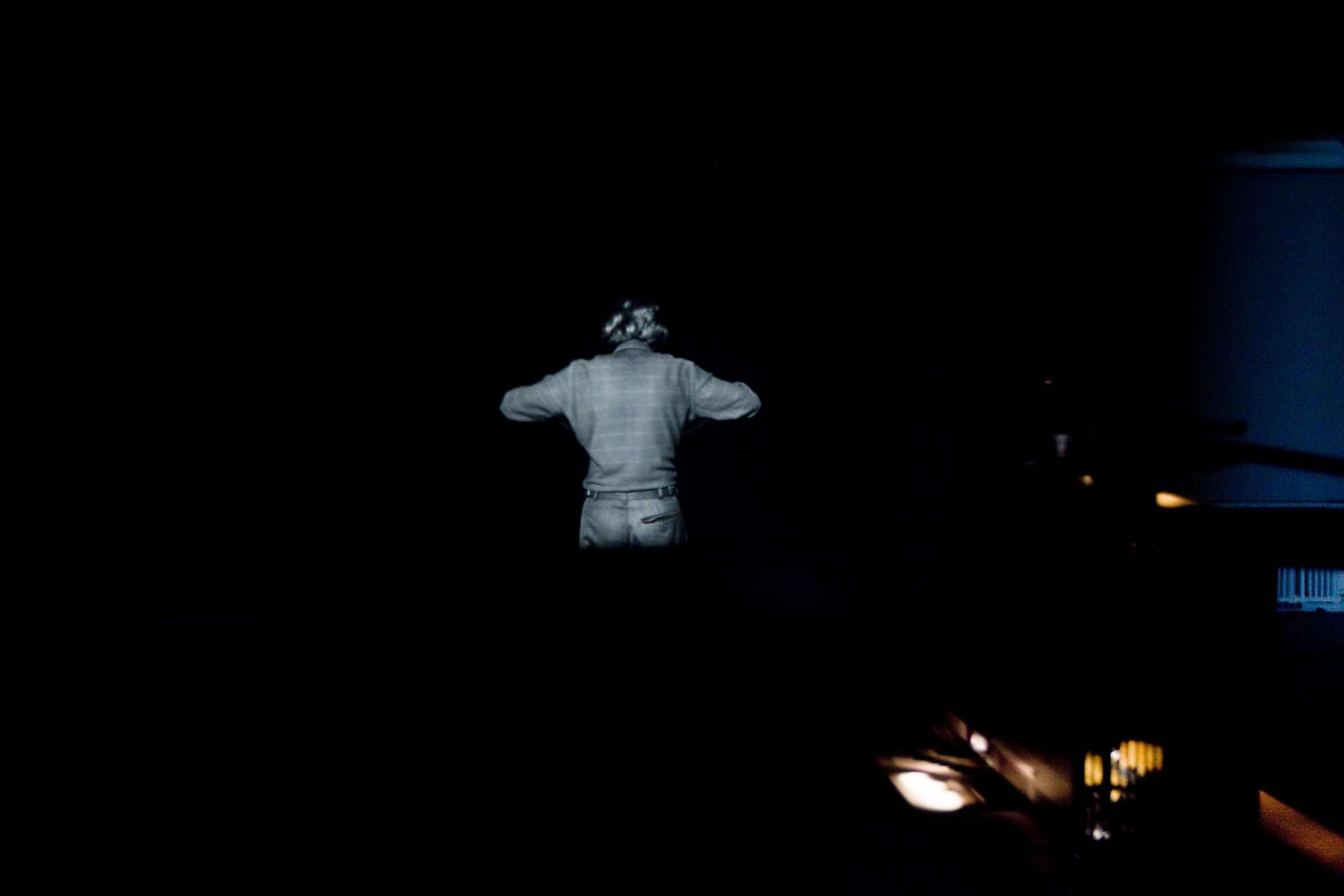 To navigate, in a genuine way, in the unknown necessitates an attitude of daring, but not one of recklessness (movements generated from the Magical Passes of Carlos Castaneda), 2009, 16mm black and white film, 3:30 minutes, continuous loop, Installation view, Greene Naftali, New York, 2010