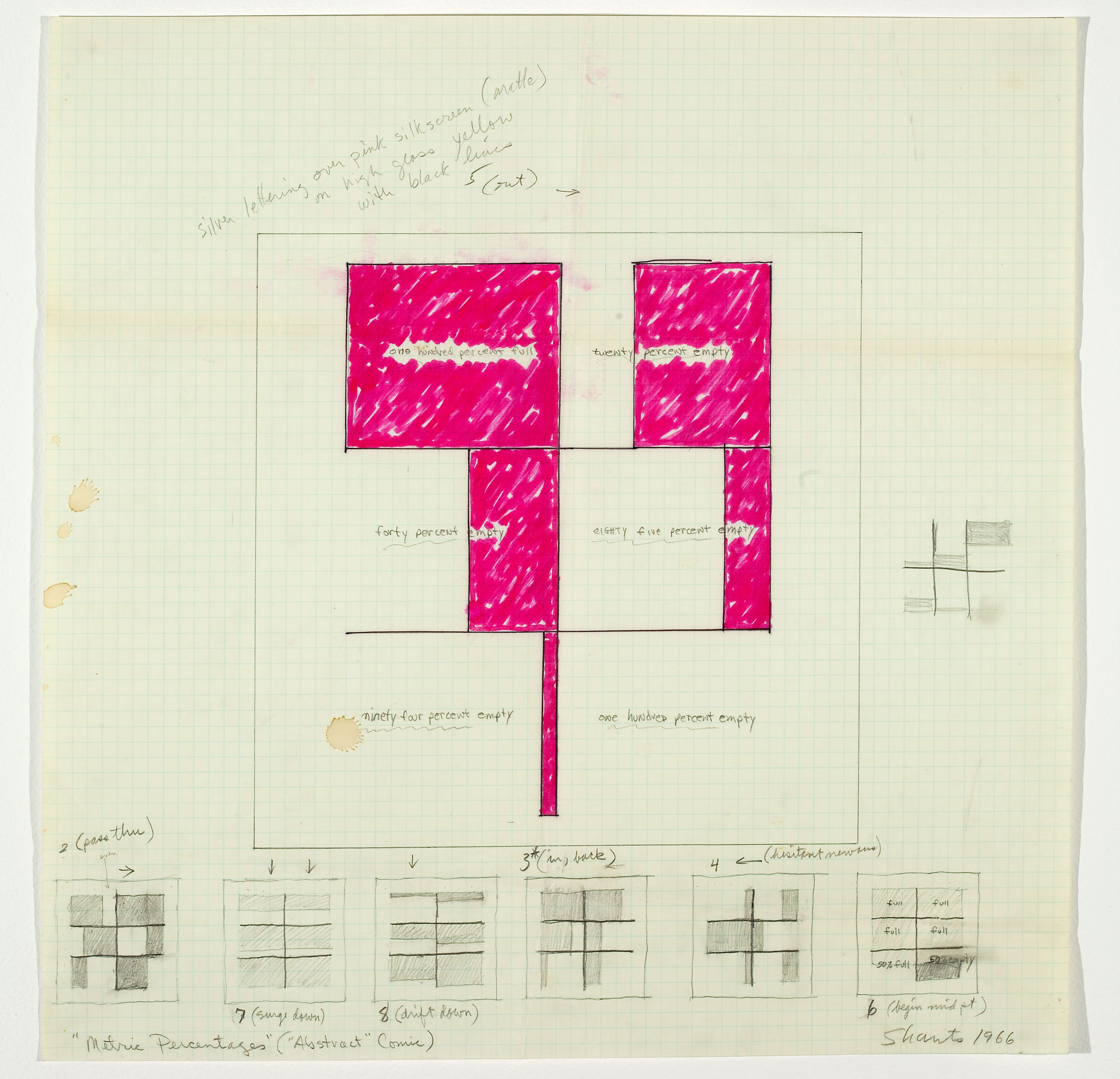 Metric Percentages: Abstract Comic, 1966, pencil and feltpen on paper, 17 x 17 inches