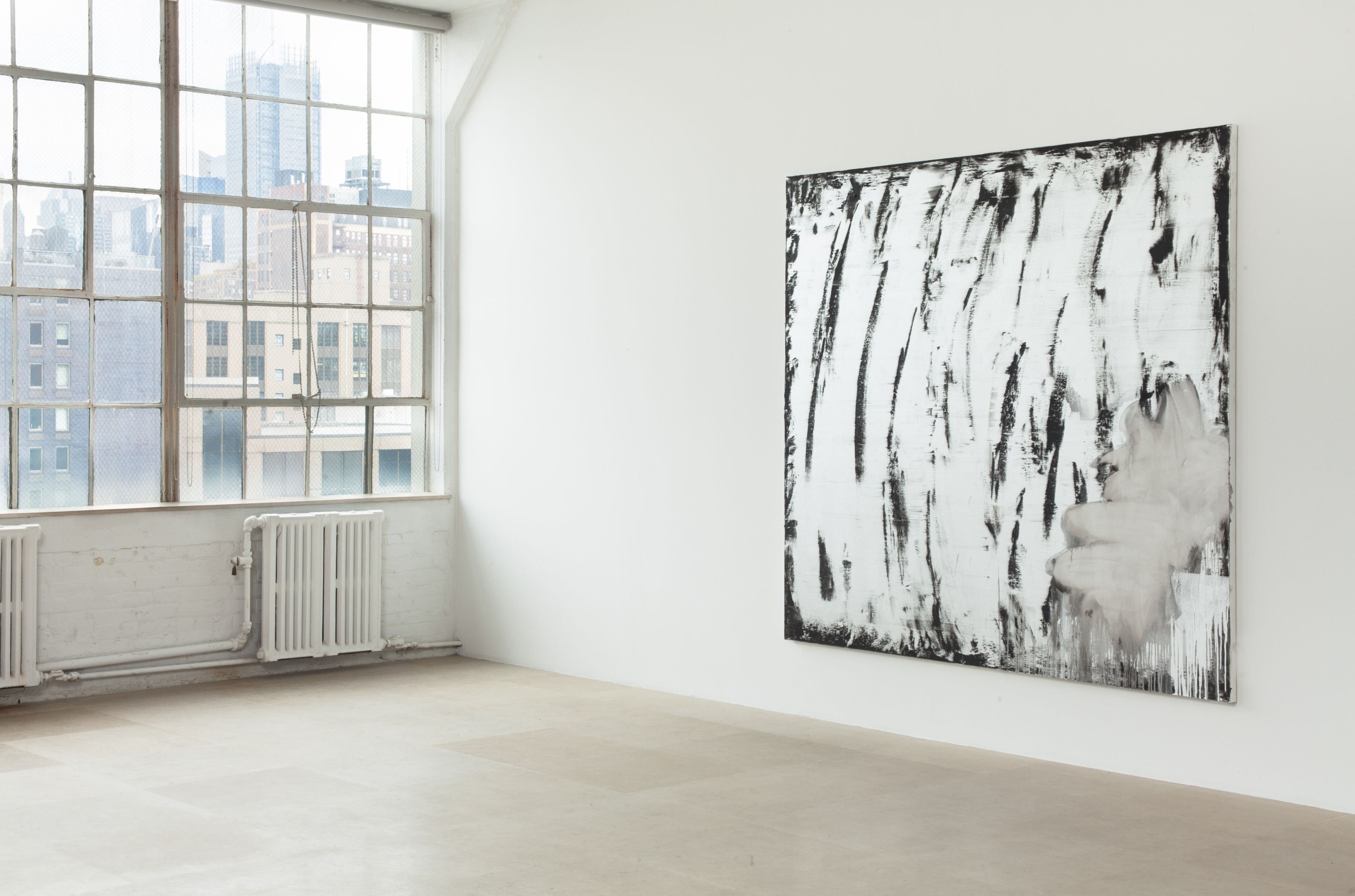 Jacqueline Humphries, Untitled, 2011, oil on canvas, 80 x 87 inches, Installation view, Greene Naftali, New York, 2012