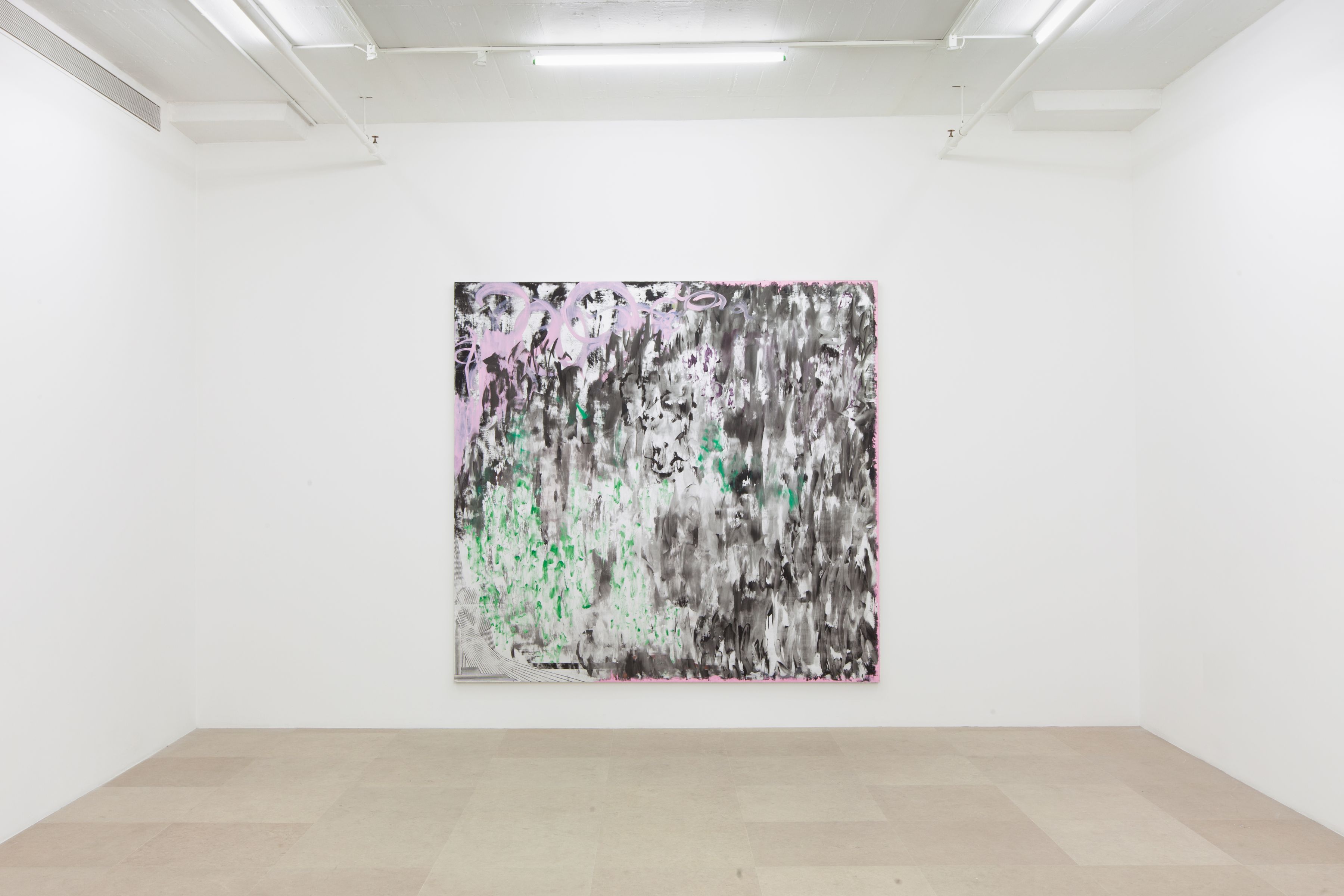 Jacqueline Humphries, Untitled, 2011, oil on canvas, 90 x 96 inches, Installation view, Greene Naftali, New York, 2012