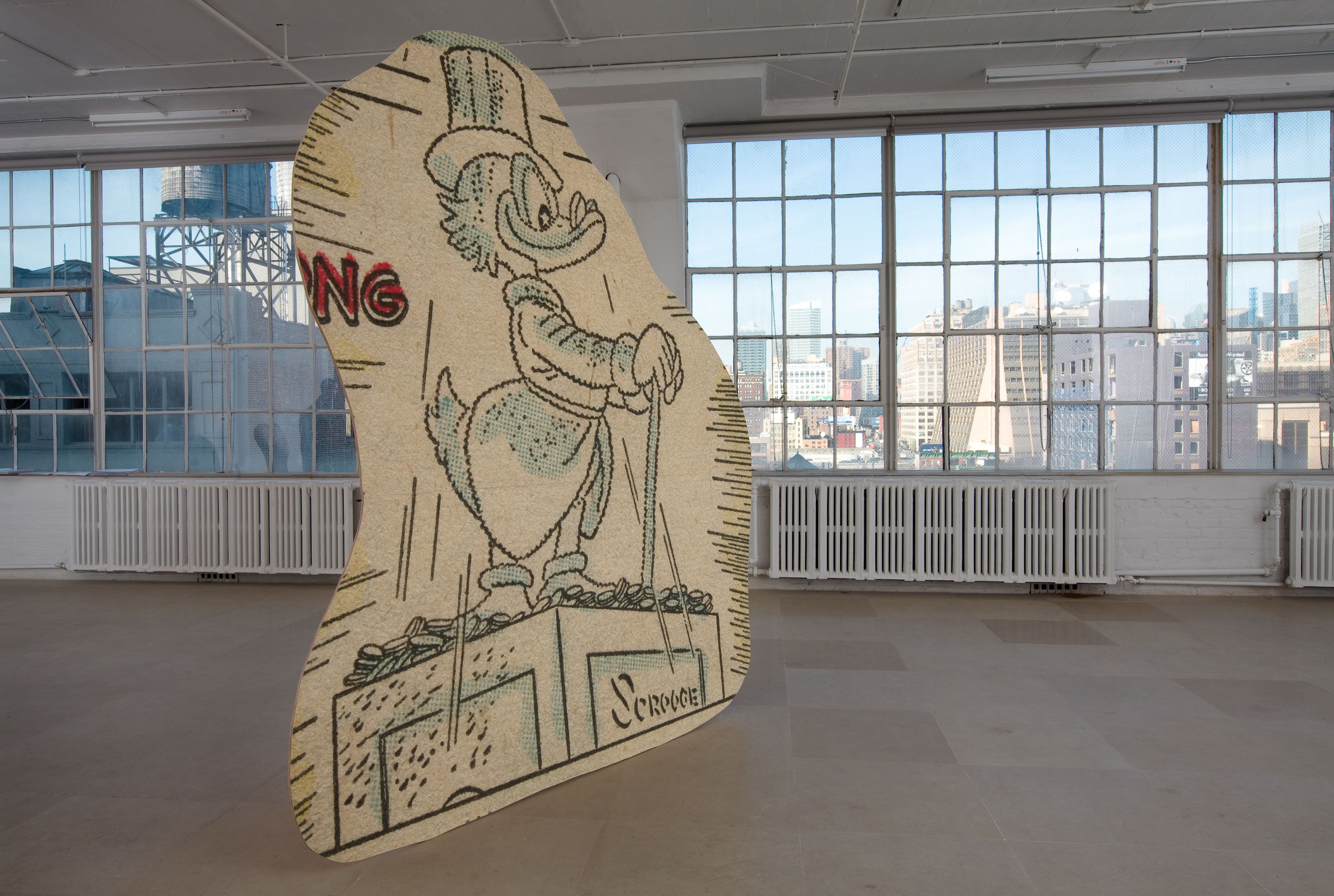 Allen Ruppersberg Big Trouble 2010 10 framed pigment prints on paper with cutouts (each 30 5/8 x 22 inches) and 15 standing sculptures: pigment prints on paper mounted to AB marine-grade plywood overall dimensions variable Installation view Greene Naftali New York 2010