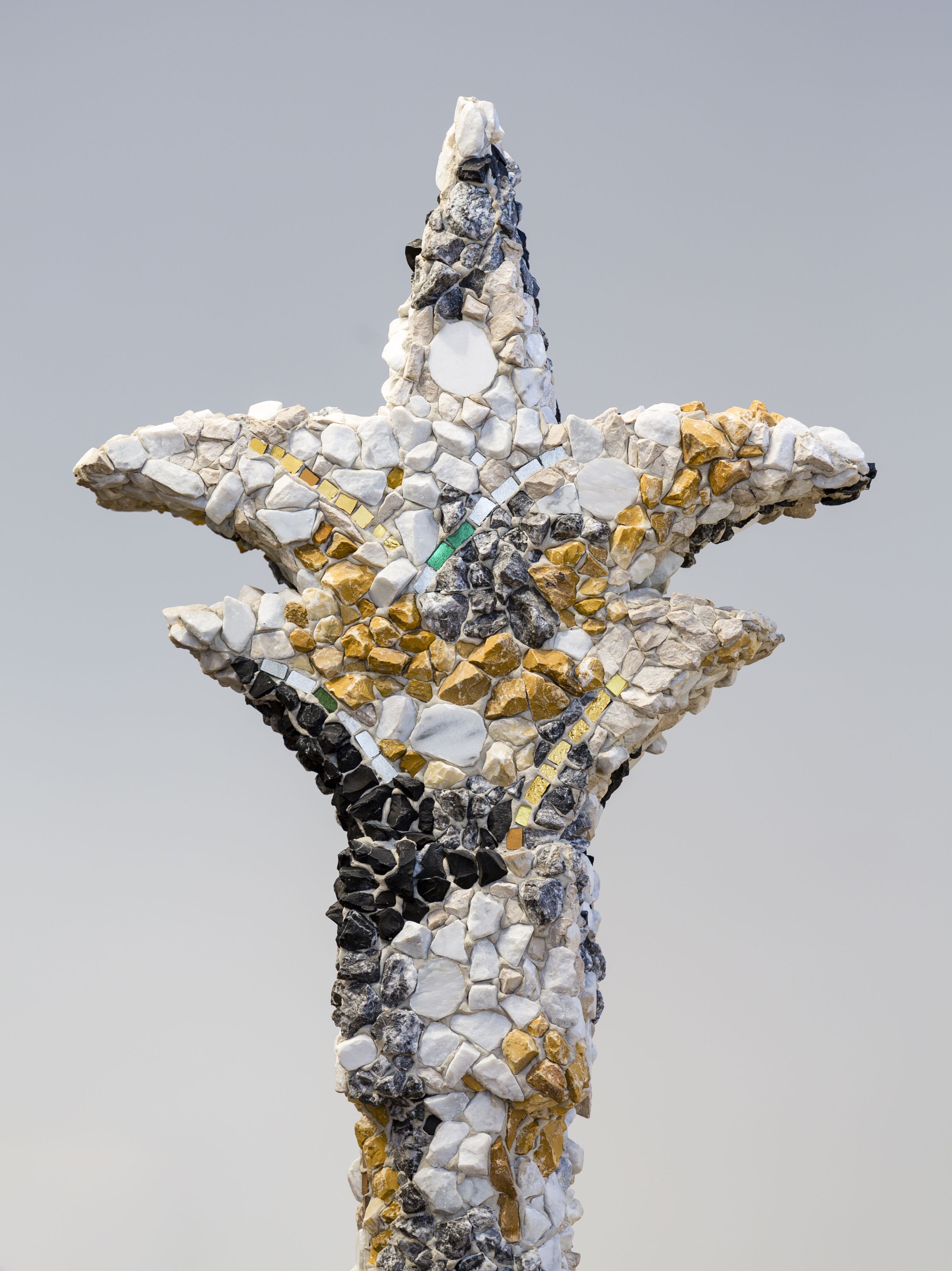 Ned Smyth White Mosaic Column on Pedestal