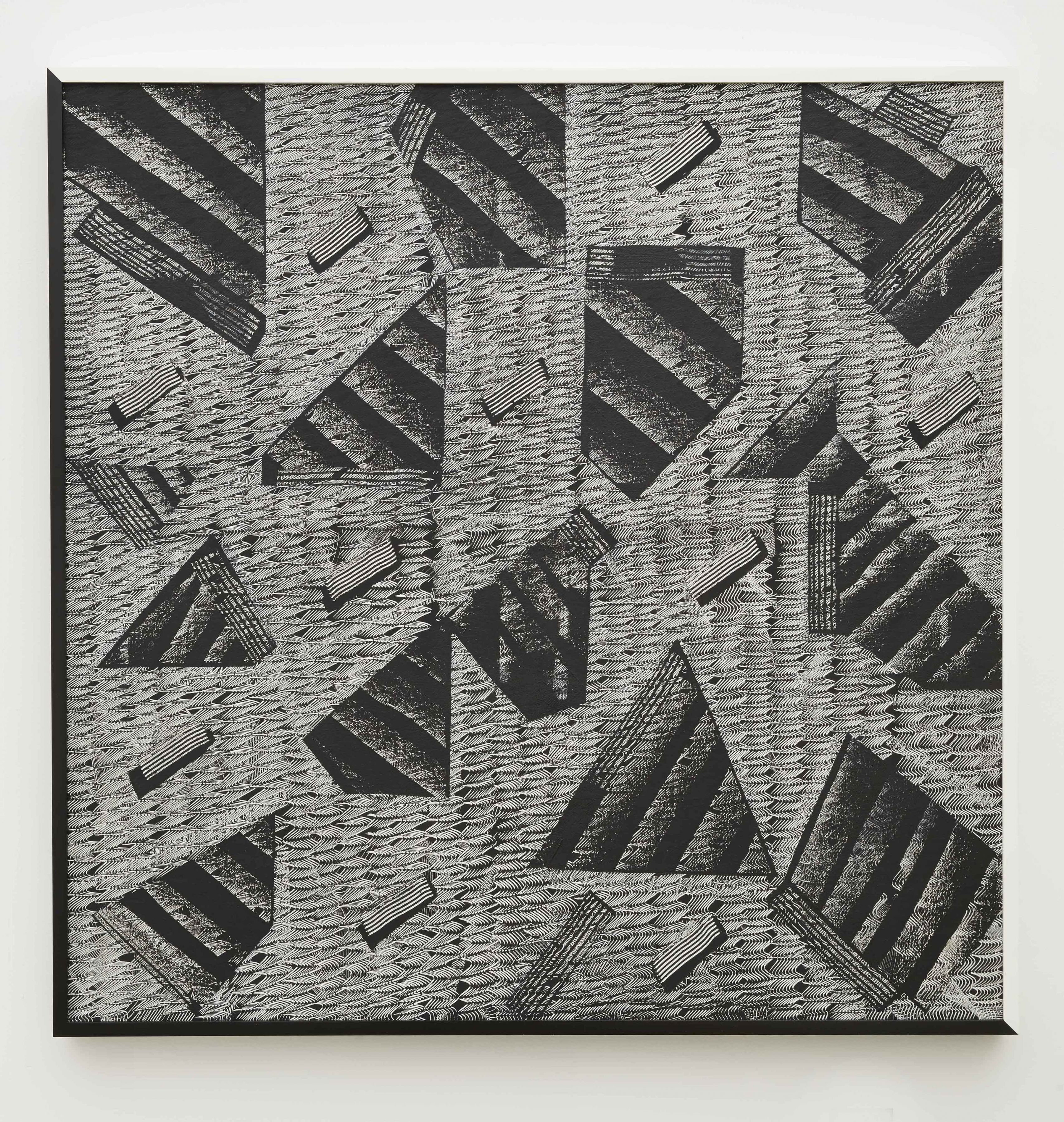 an abstract painting of black and white shapes by artist Julia Dault