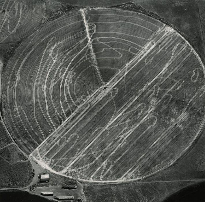 Harvest Traffic over Agricultural Pivot near Hermiston, Oregon, 1991