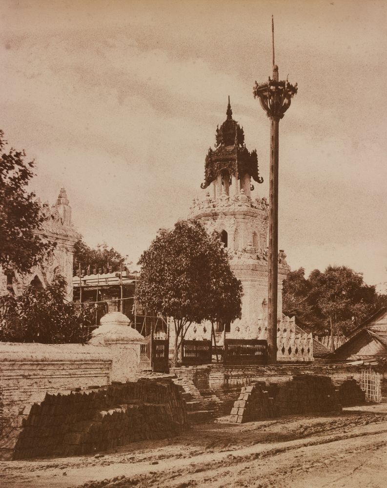 Captain Linnaeus TRIPE (English, 1822-1902) "No. 52. Amerapoora. Mosque." Burma, 1855 Albumenized salt print from a waxed paper negative 34.3 x 27.3 cm mounted on 58.3 x 45.6 cm paper Signed "L. Tripe" in ink. Photographer's blindstamp and printed label with plate number, title and "This is in China Street. There are some thousands of Mahomedans and numbers of Mosques in and about Amerapoora. The Architecture of the latter partakes much of the Burmese element." on mount.