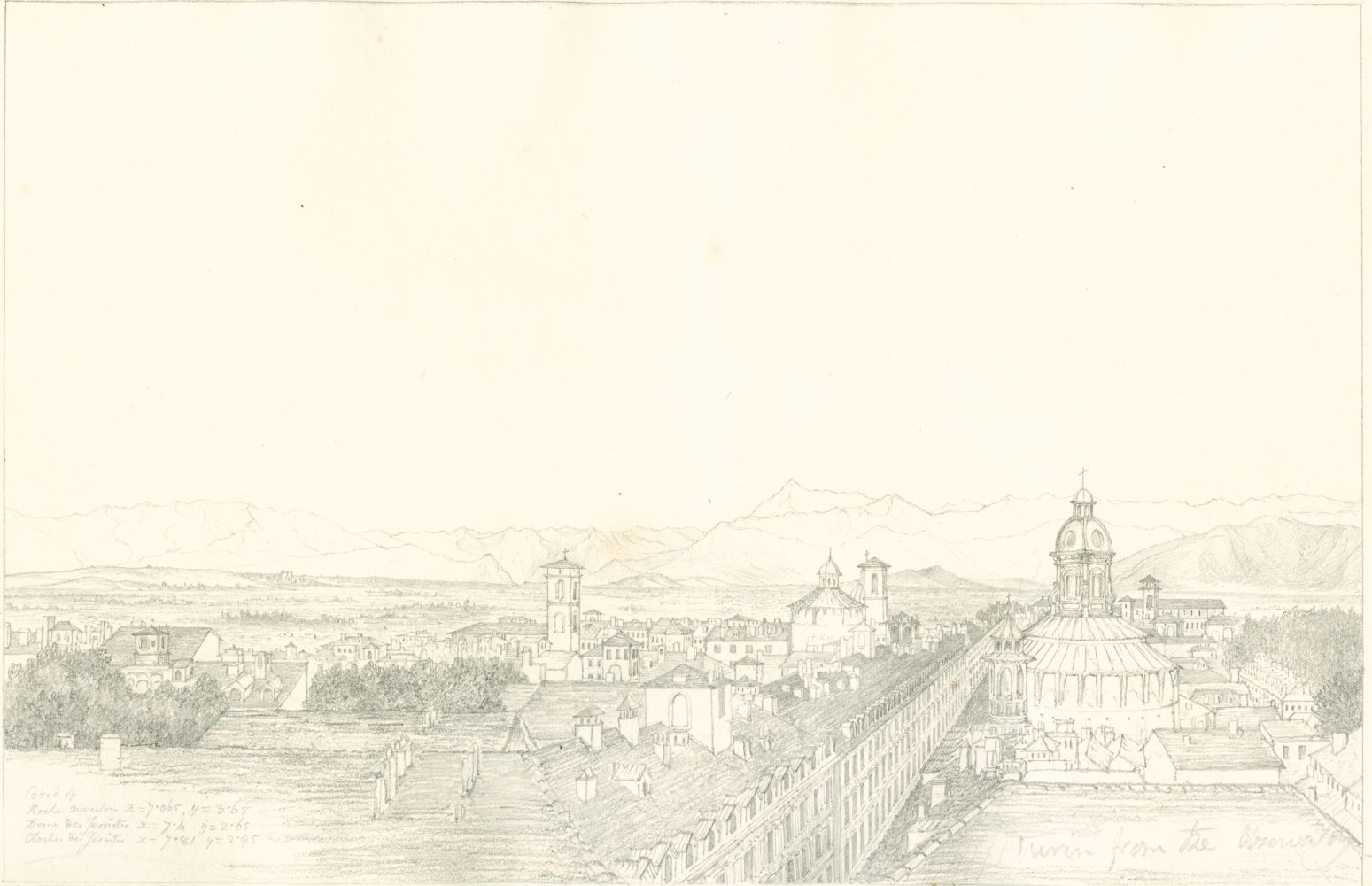Sir John Frederick William HERSCHEL (English, 1792-1872) "No 351 Turin with the chain of the Alps. From the roof of the Observatory”, 1824 Camera lucida drawing, pencil on paper