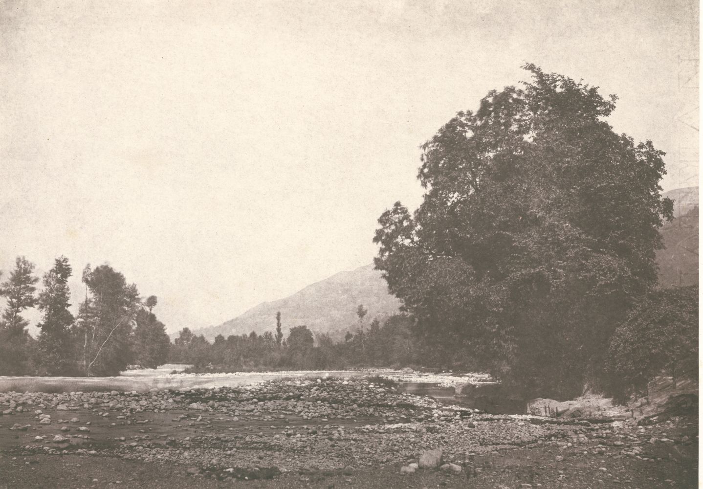 Joseph vicomte VIGIER (French, 1821-1894) "Saint-Sauveur. Vallée d'Argelès en face les ruines de Beaucens."*, 1853 Salt print from a paper negative 23.9 x 33.9 cm mounted on album page Titled in ink on moun