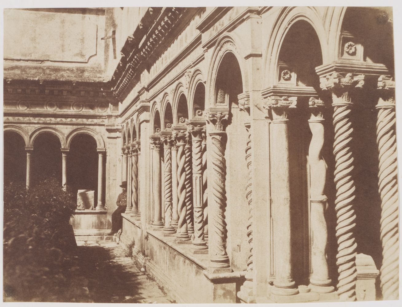 Giacomo CANEVA (Italian, 1813-1865) Cloître de la basilique Saint-Paul-hors-les-Murs, circa 1850 Salt print from a paper negative 20.2 x 27.1 cm mounted on 28.9 x 40.9 cm paper Signed "G Caneva" in black crayon on verso. Titled erroneously "Cloitre de S. Jean de Latran" in pencil on mount.