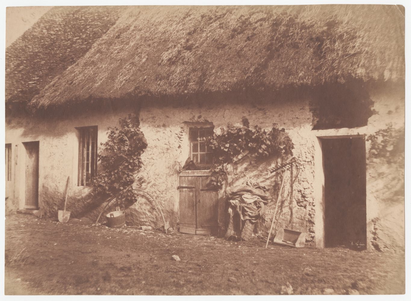 Henri LE SECQ (French, 1818-1882) Façade d'une ferme, 1851 Salt print from a waxed paper negative 24.7 x 34.1 cm Signed in the negative. Inscribed "X" lightly in pencil on verso.