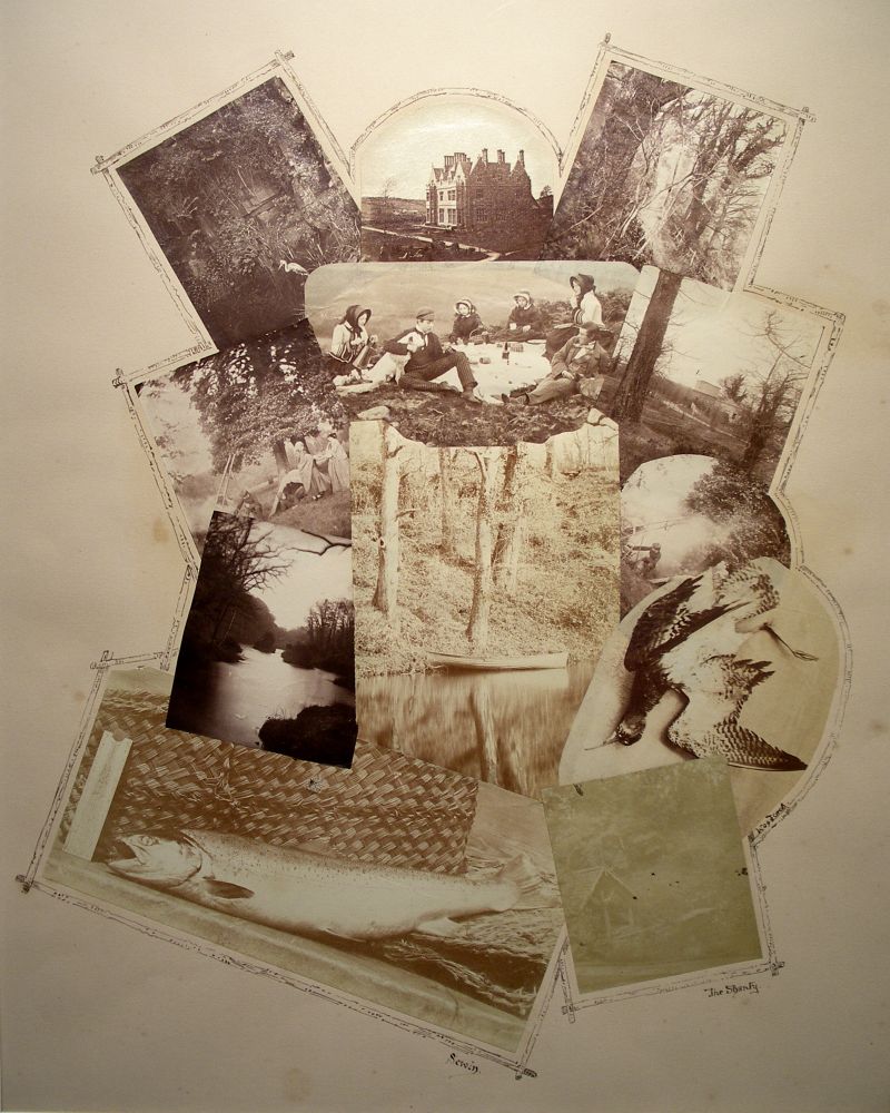 John Dillwyn LLEWELYN (Welsh, 1810-1882) Penllergare and surroundings, circa 1856 Collage of 12 albumen prints within a decorative border 32.0 x 26.0 cm mounted on 45.4 x 35.6 cm paper Three lower prints titled "Sewin", "The Shanty" and "Woodcock" in ink on mount