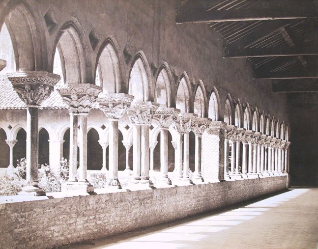 Louis-Auguste & Auguste-Rosalie BISSON (BISSON FRÈRES) (French, 1814-1876 & 1826-1900) Cloister at Moissac*, circa 1859 Albumen print from a collodion negative 35.0 x x 44.5 cm mounted on 37.1 x 51.5 cm paper Bisson Freres monogram blindstamp