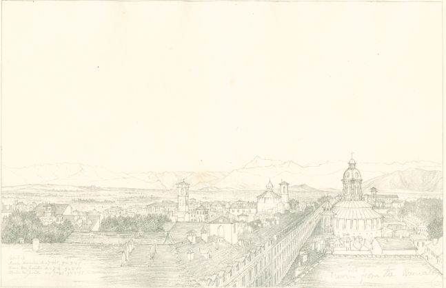 Sir John Frederick William HERSCHEL (English, 1792-1872) "No 351 Turin with the chain of the Alps. From the roof of the Observatory”, 1824 Camera lucida drawing, pencil on paper