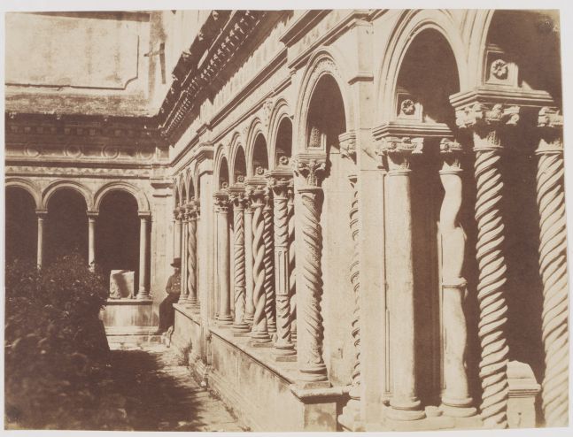 Giacomo CANEVA (Italian, 1813-1865) Cloître de la basilique Saint-Paul-hors-les-Murs, circa 1850 Salt print from a paper negative 20.2 x 27.1 cm mounted on 28.9 x 40.9 cm paper Signed "G Caneva" in black crayon on verso. Titled erroneously "Cloitre de S. Jean de Latran" in pencil on mount.