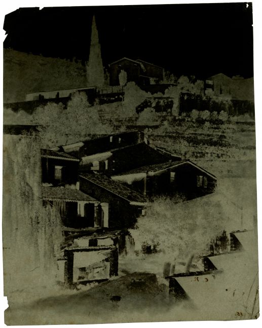 Charles NÈGRE (French, 1820-1880) Mills with cypress, Grasse, 1852 Waxed paper negative with selectively applied pigment 20.6 x 16.1 cm