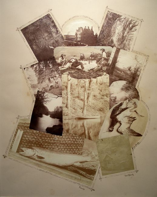 John Dillwyn LLEWELYN (Welsh, 1810-1882) Penllergare and surroundings, circa 1856 Collage of 12 albumen prints within a decorative border 32.0 x 26.0 cm mounted on 45.4 x 35.6 cm paper Three lower prints titled "Sewin", "The Shanty" and "Woodcock" in ink on mount