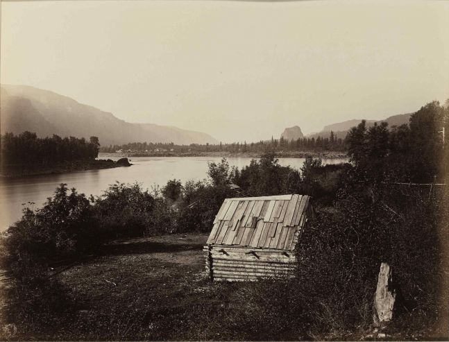 Carleton E. WATKINS (American, 1829-1916) The Garrison, Columbia River, Oregon, circa 1867 Mammoth plate albumen print 40.3 x 52.7 cm mounted on 53.0 x 67.0 cm board Titled in an unidentified contemporary calligraphic hand in ink and numbered "23" in an unidentified modern hand in pencil on mount. Two San Francisco Museum of Modern Art exhibition labels on verso.