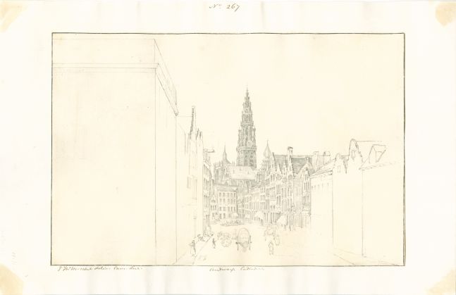Sir John Frederick William HERSCHEL (English, 1792-1872) "No 267 Antwerp Cathedral”, 16 October 1824 Camera lucida drawing, pencil on paper 19.4 x 29.3 cm mounted on 24.5 x 38.0 cm paper Numbered, signed and titled “No 267 / JFW Herschel delin Cam. Luc. / Antwerp Cathedral” in ink in border