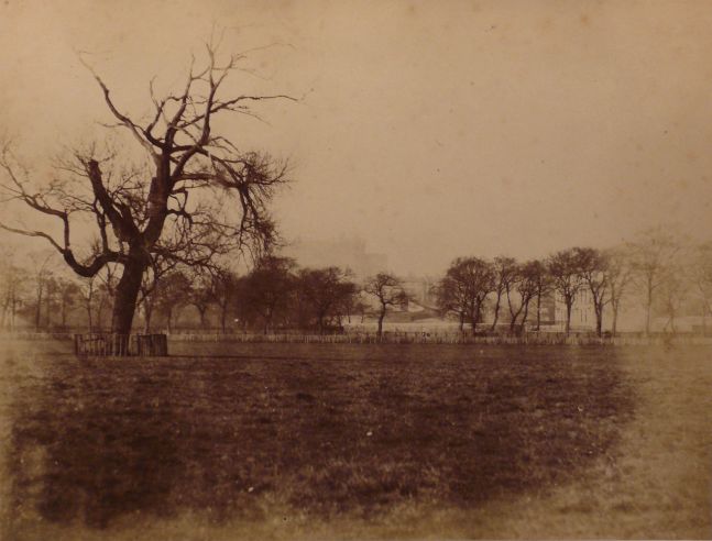 Captain Horatio ROSS (Scottish, 1801-1886) "From the Meadows, Edinburgh" Edinburgh Castle, April 1857 Albumen print from a waxed paper negative 25.5 x 33.8 cm mounted on 34.3 x 43.0 cm card Titled on mount