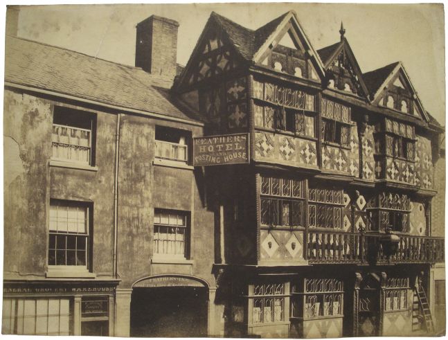 Benjamin Brecknell TURNER (English, 1815-1894) "The Feathers, Ludlow"*, 1852-1854 Waxed salt print from a waxed calotype negative 29.2 x 38.9 cm Titled in pencil on verso