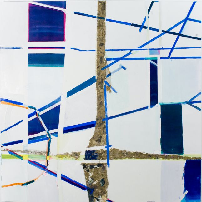 TANYA GOEL Line I, 2010 Oil, newspaper, tape and acrylic on canvas