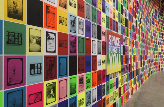 Archives reproduced on interior walls of Palais de Tokyo for I ♥ John Giorno