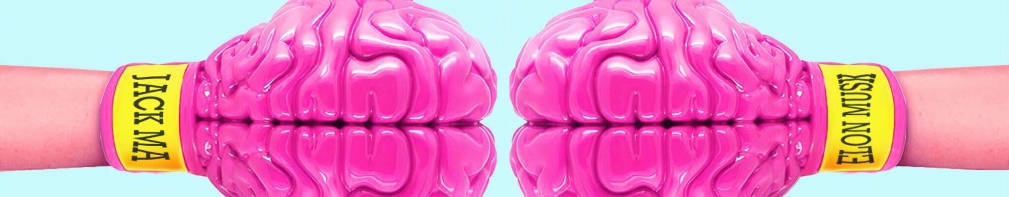 Two brain-shaped boxing gloves about to collide with each other