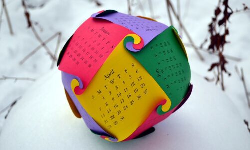 multi-colored rhombic 3D calendar in the snow