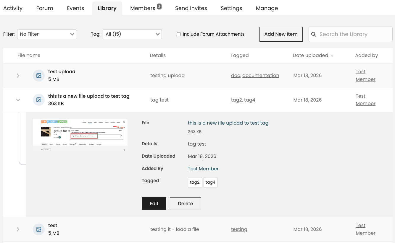 screenshot of new library design with expandable tray for item editing