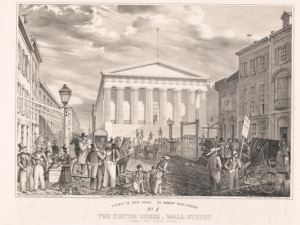 Custom House, Wall Street viewed from Broad Street, 1845