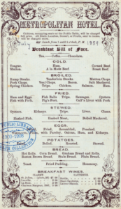 1959 Breakfast Menu from the Metropolitan Hotel in NYC.
