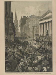 Illustration from Harper's Weekly of Wall Street in a Panic, Circa 1884.