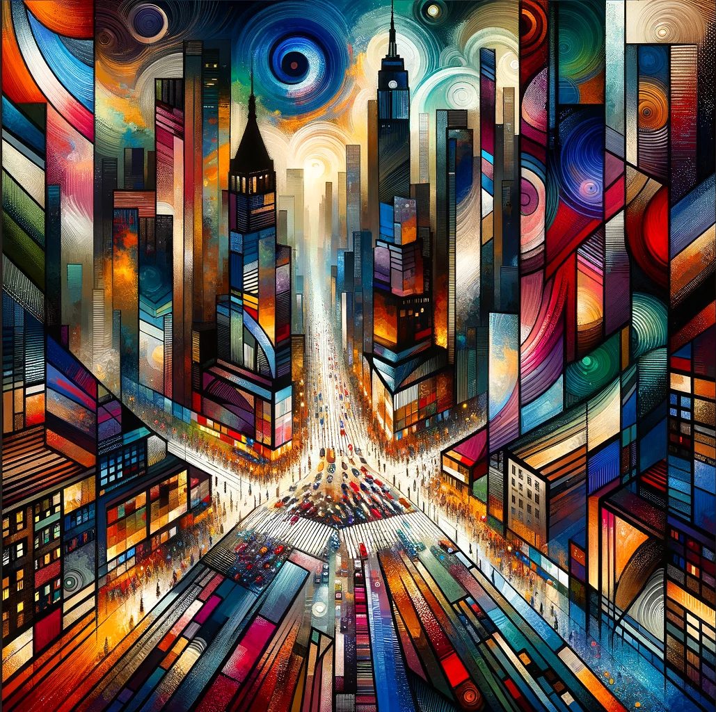 Abstract, Times Square, thick prompt