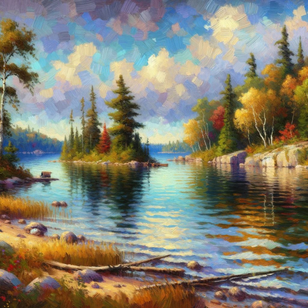 Impressionism, Lake Kenogamissi, thick prompt