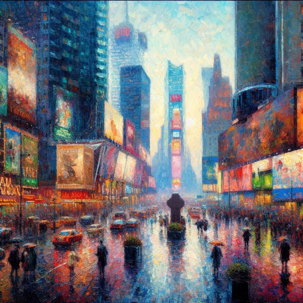 Impressionism, Times Square, thin prompt