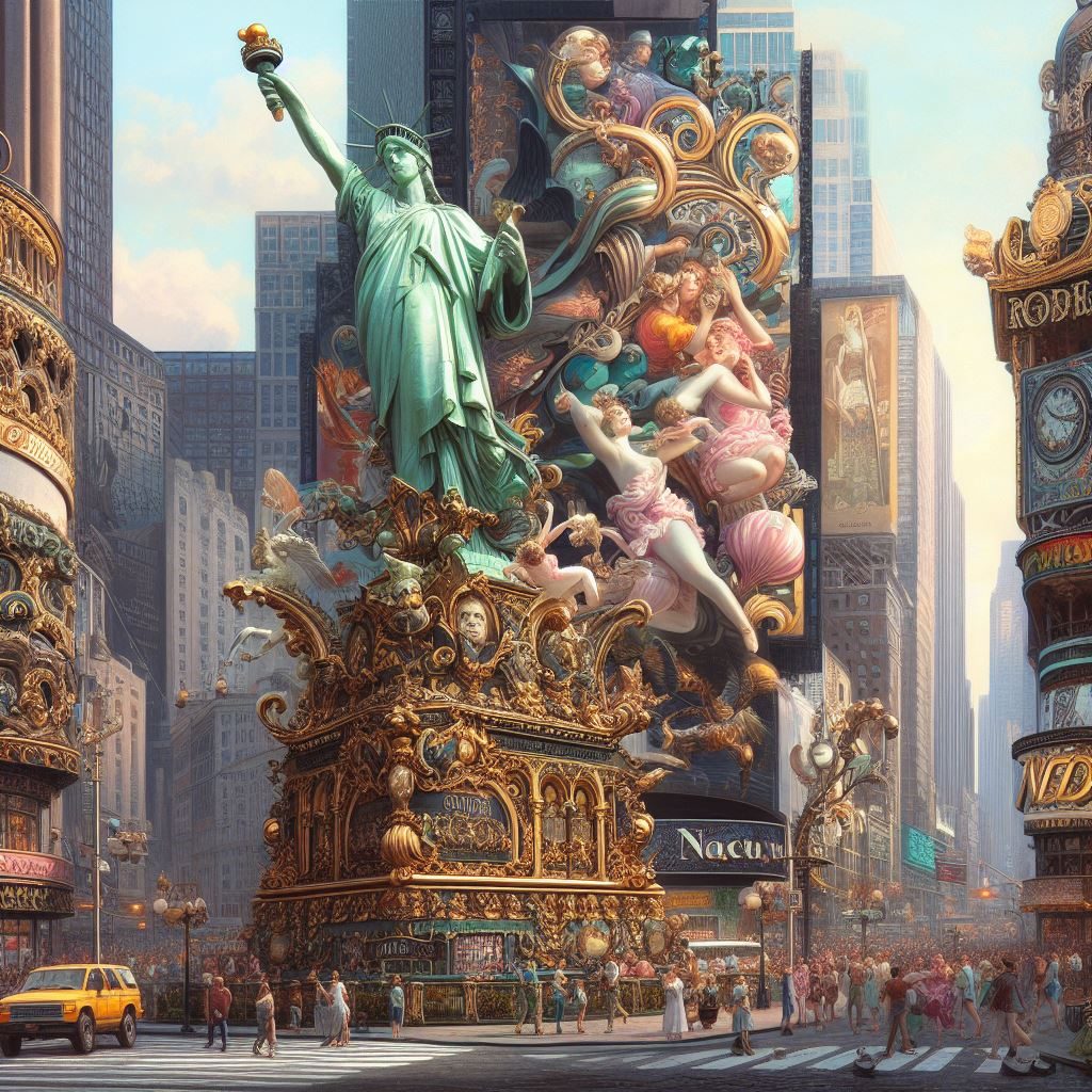 Rococo, Times Square, thin prompt