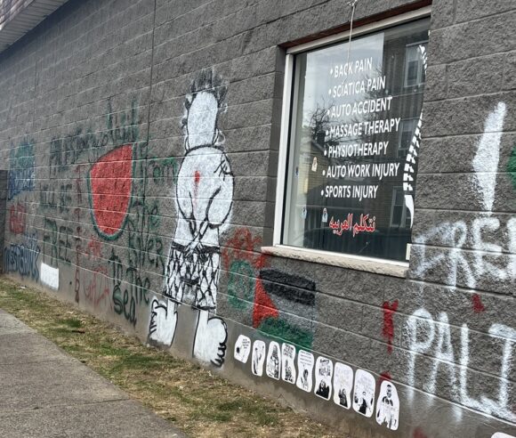 Palestine flag and Handala graffiti