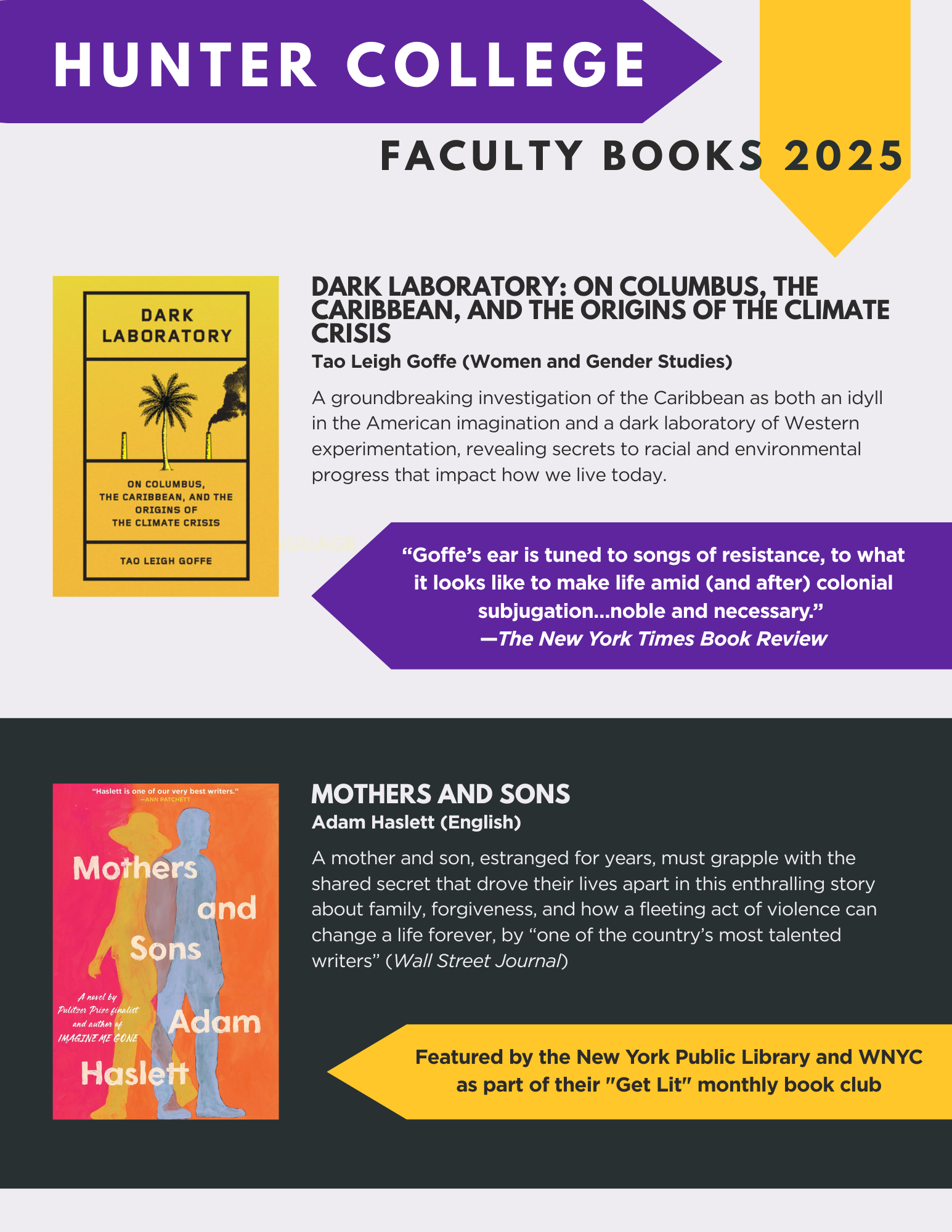 First page of the Hunter College Faculty Books 2025 List