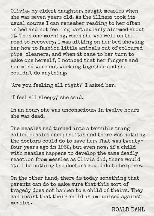 Roald Dahl On Measles And Vaccination Tony s Thoughts