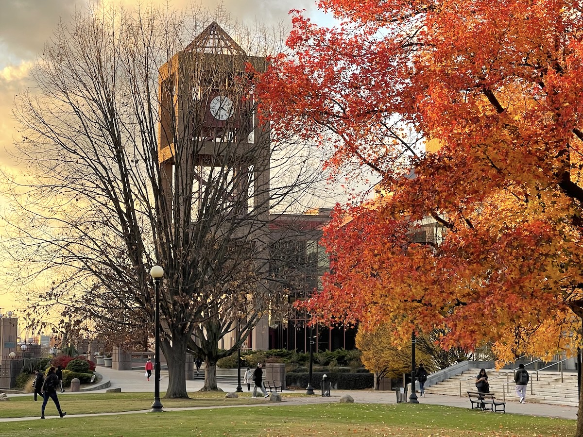 Rosenthal Library on the Queens College campus in high fall