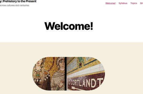 screenshot of the first page of ART31 course website with a headline "Welcome!" and an image of mosaic art
