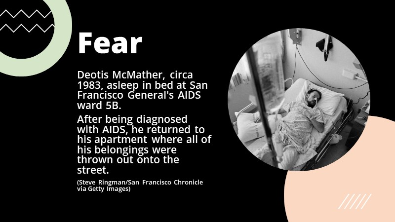 Deotis McMather, circa 1983, asleep in bed at San Francisco General's AIDS ward 5B.