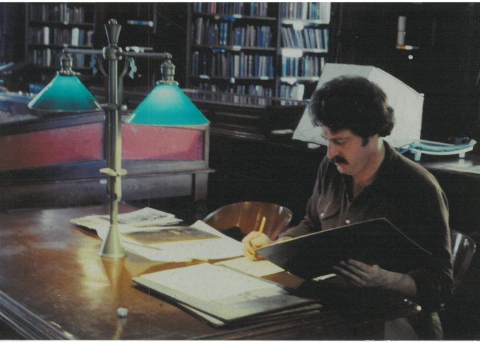 The author in 1980 doing research for an educational television project on NYC history at the Columbia Univ. library. (Picture credit: Julie List)