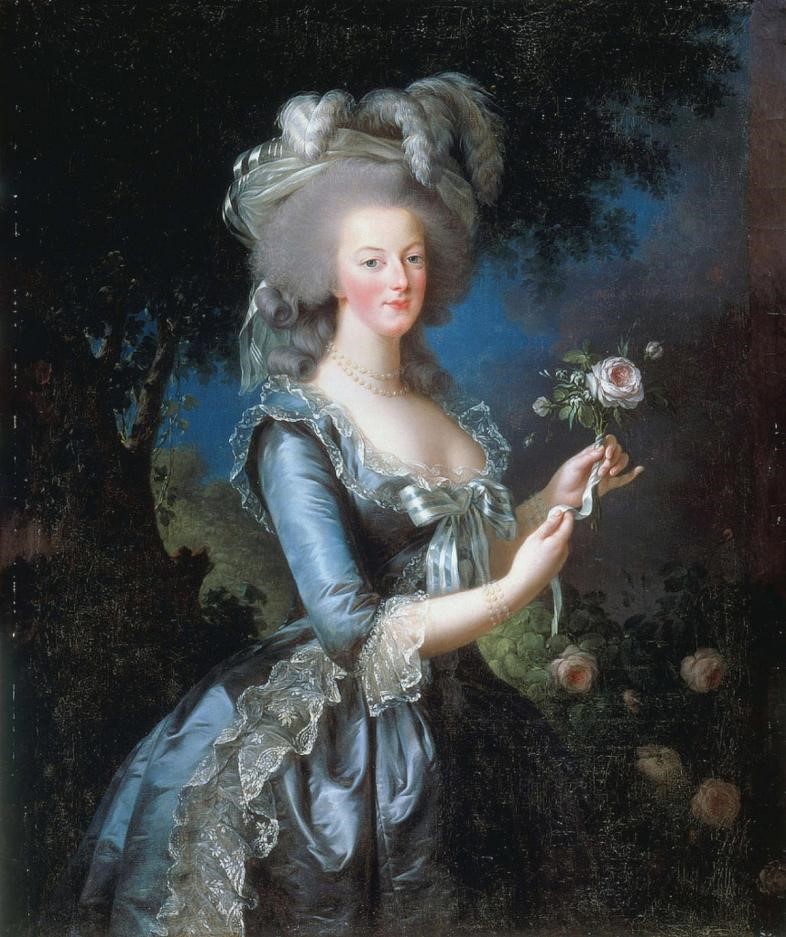 A digital image, in color, of the same portrait of Marie Antoinette by Élisabeth Louise Vigée Le Brun as in figure 12.